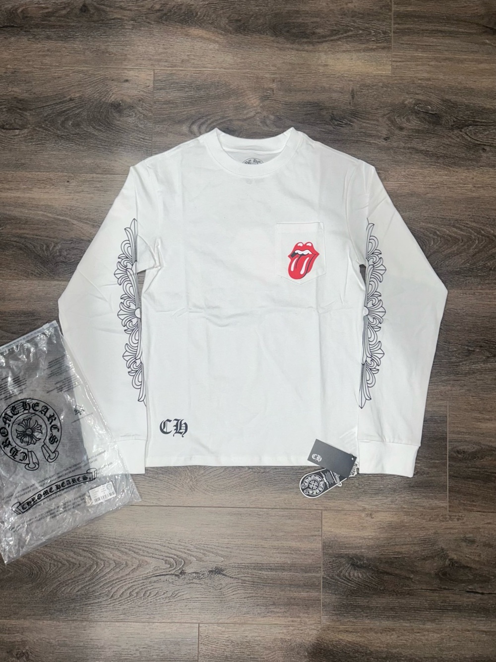 Chrome Hearts × The Rolling Stones Long Sleeve Pocket Tee - Size S - Brand New